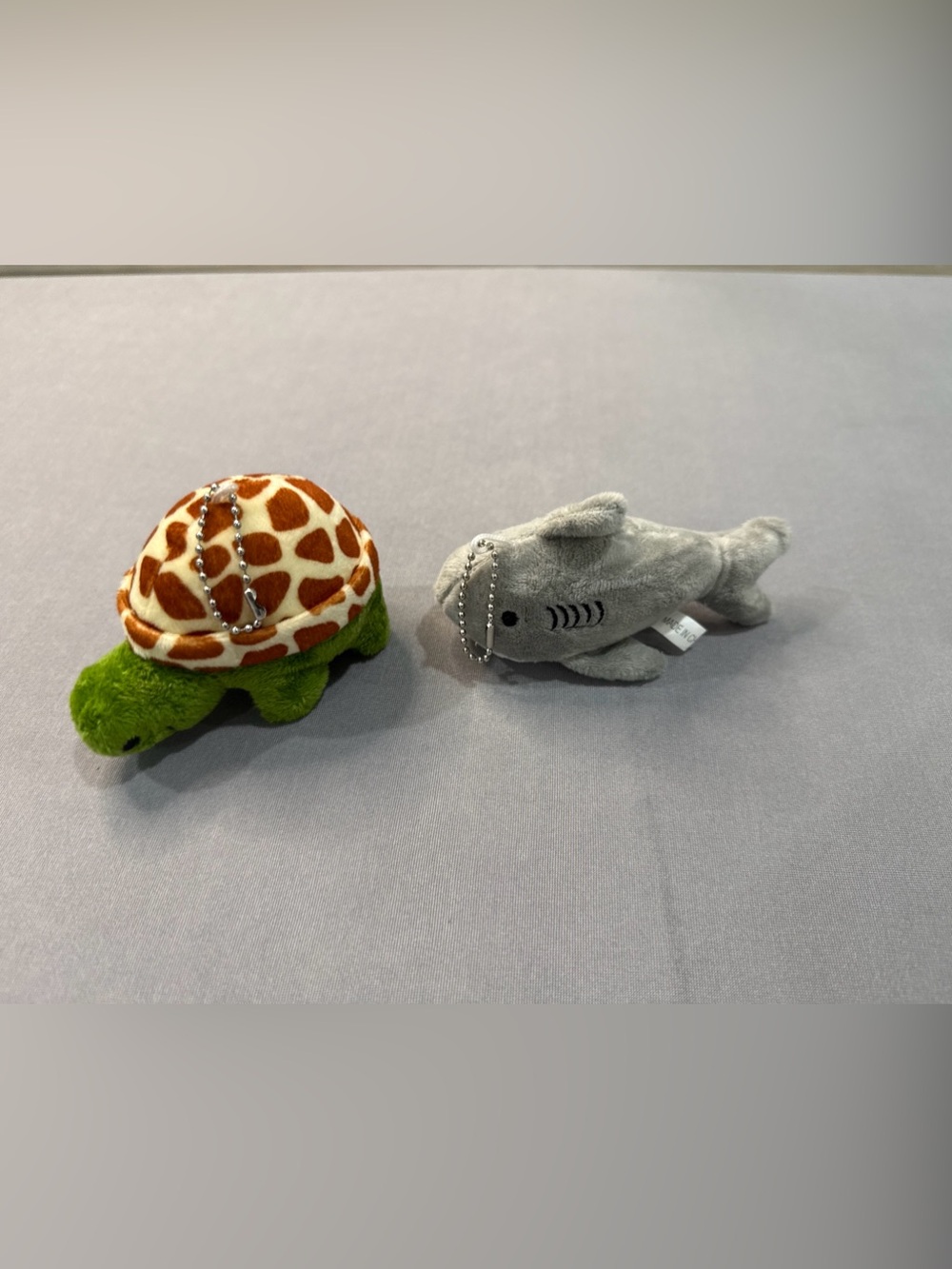 2pc Plush Animal Keychains Lot Turtle & Shark with Belt Chain